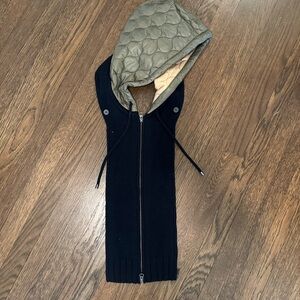 Veronica Beard Black Knit Zip Hood with Olive Quilted Lining
